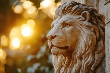 Obraz premium Elegant white stone sculpture of a majestic lion.