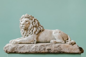 Elegant white stone sculpture of a majestic lion.