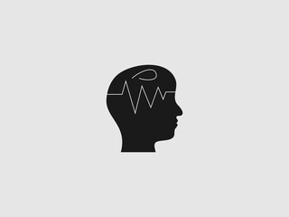 A black silhouette of a human head in profile with a white wavy line inside