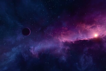 Vibrant nebula with distant star shining in the cosmos at the edge of outer space