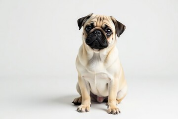 Obraz premium A single, charming pug against a plain white backdrop , dog, cute, stock