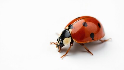 Fototapeta premium Close-up of a single ladybug on white background, close-up, bug