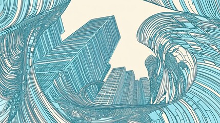 Fototapeta premium Abstract urban landscape featuring dynamic architectural sketch elements