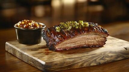 Perfectly cooked barbecue brisket culinary delight with cozy ambience and food photography