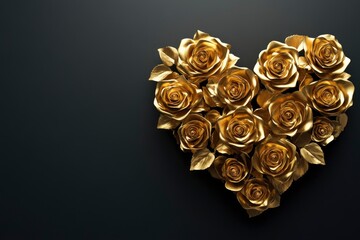 Golden Rose Heart on Black Background