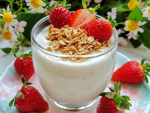 Delicious strawberry yogurt parfait kitchen food photography bright close-up healthy treat