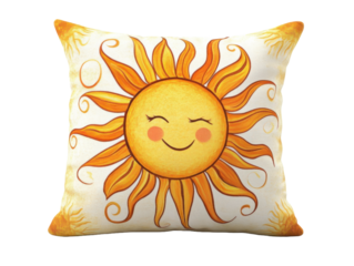Decorative Pillow with Sun Face Art on transparent Background