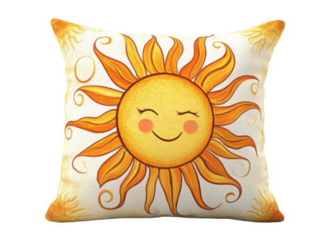 Decorative Pillow with Sun Face Art on transparent Background
