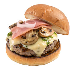 Mushroom swiss burger isolated on white background