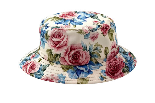 Floral Print Bucket Hat with Colorful Roses and Blue Flowers, Stylish and Trendy Fashion Accessory for Summer and Outdoor Activities - Powered by Adobe