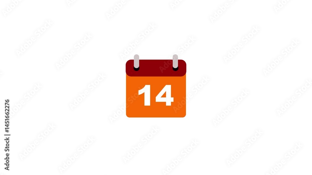 Poster 14 date calendar icon animation with transparent background. flat calendar icon monthly, important d