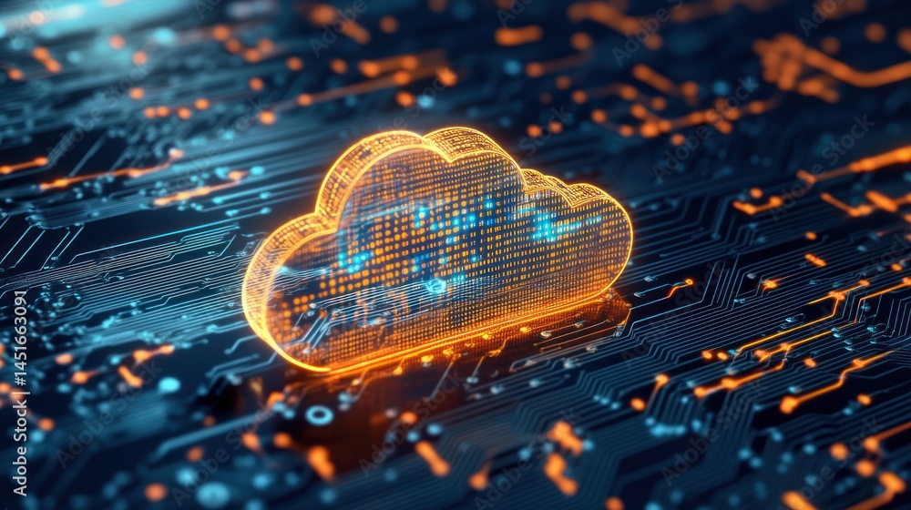 Poster abstract representation of cloud computing integrated within digital circuitry