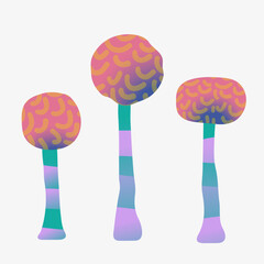Bright colorful cute alien plants on a white background, vector illustration