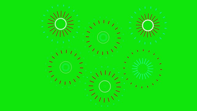 Circle Burst Explosion with Fireworks Effect and Transparent Background. circle burst motion graphics. circles fireworks explosion line shape blast, green screen animation. ...