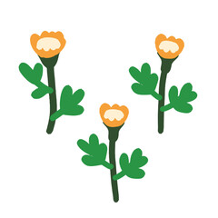 Cute set of three yellow flowers in kids stile. Vector illustration