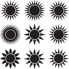 Black Sun Silhouettes Clipart – Full Circle Sun, Sun with Rays, Tribal Sun Designs, Bright Summer Theme

