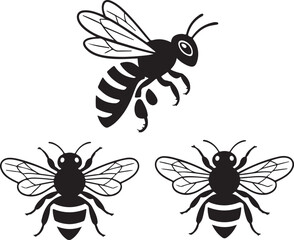 Black Bee Silhouettes Clipart – Flying Bee, Honey Bee, Insect Vector Set

