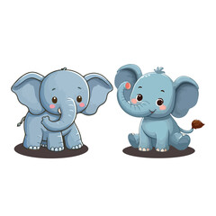Cute cartoon elephant with big ears and smile