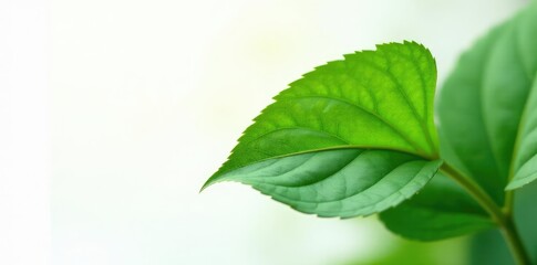 Fototapeta premium Green leaf isolated on white background with soft focus effect, flora, closeup, verdant