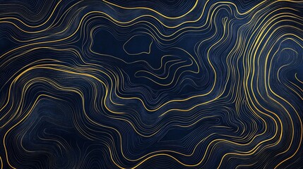 Golden lines flowing through deep blue, abstract topographic map design