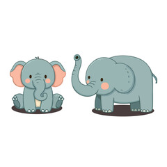 Cute cartoon elephant with big ears and smile