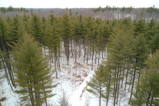 Winter forest aerial view
