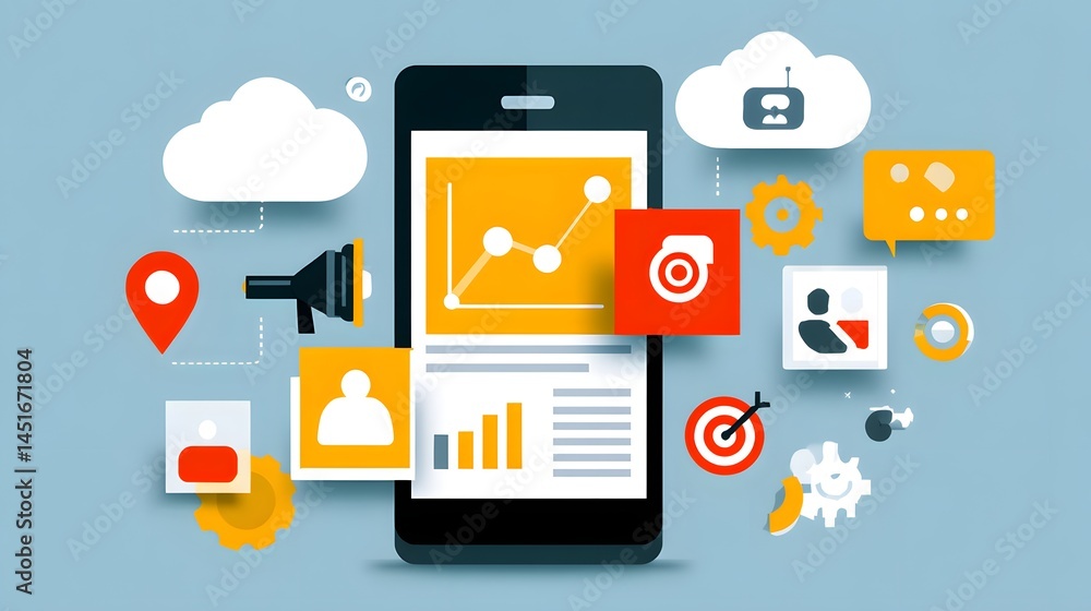 Poster a professional smartphone view with pastel social media analytics, showing effective data analysis i