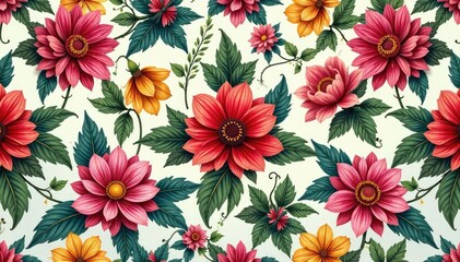 Intricate, flowing floral pattern, continuous design , endless, retro, art