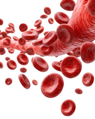 Red blood cells flowing through a vein microscopic view
