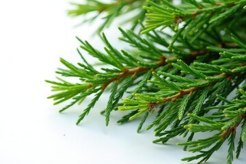 Isolated cypress tree branches on white surface, cypress, greenery