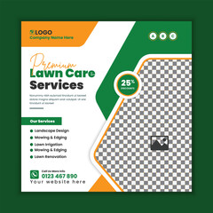 Lawn Care and Gardening Services Square Flyer design template for social media post and web banner 