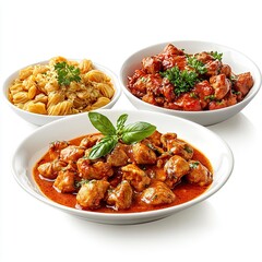Photo of food collection of three dishes Isolated on white background