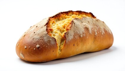 Fototapeta premium Artisan bread, crusty loaf, on white backdrop, photography, bread