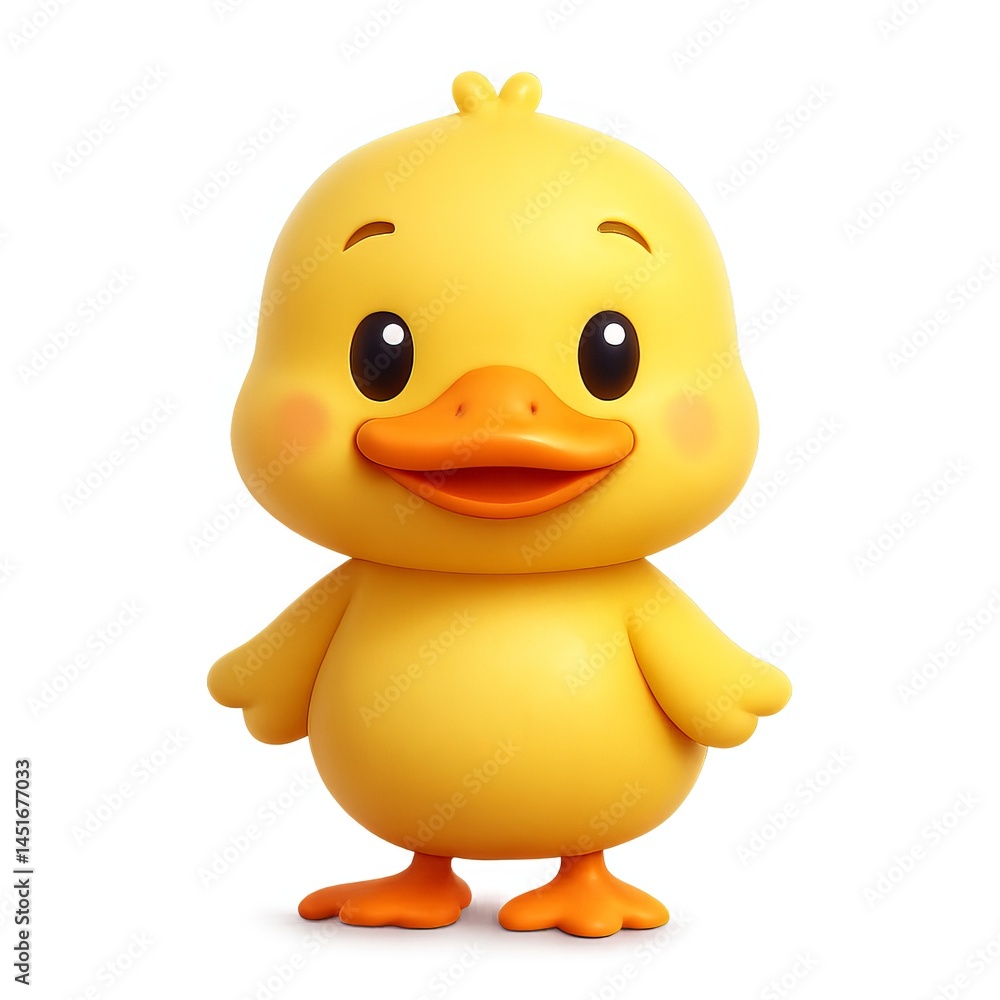 Poster cute 3d yellow duck character with cheerful expression and simple design
