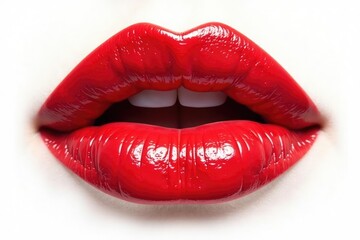 Obraz premium Bold red lip stain, pure white isolated setting, fashion, color