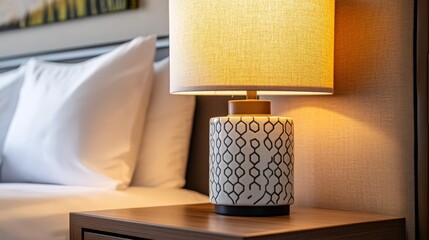 Elegant bedside lamp with modern design and soft light enhances bedroom ambiance