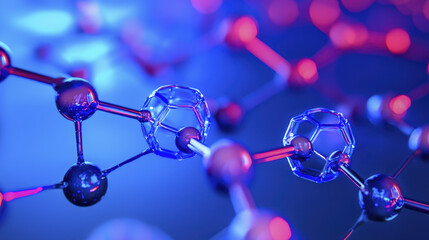 Close up view of molecular structures showcasing nanotechnology with vibrant colors and intricate details, evoking curiosity