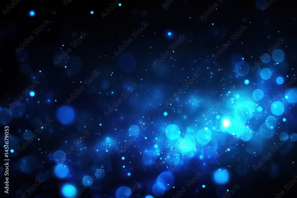Aufkleber Abstract Blue Bokeh Background with Glittering Sparkles on Dark Gradient Creating a Festive and Magical Atmosphere