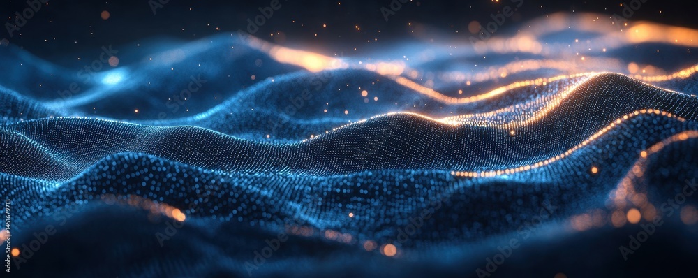 Poster Abstract Blue Wavy Particle Surface Texture Background With Light and Shadows in a Modern Minimalist Style Digital Art