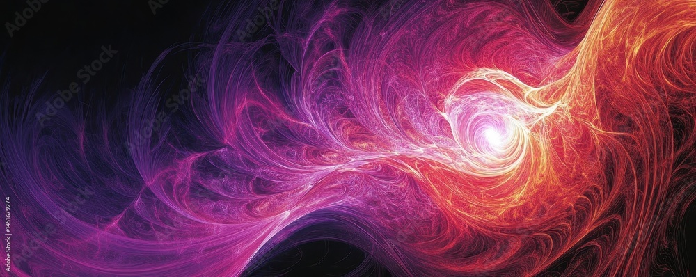 Poster abstract cosmic nebula background with swirling pink and orange glowing particles on black backdrop 