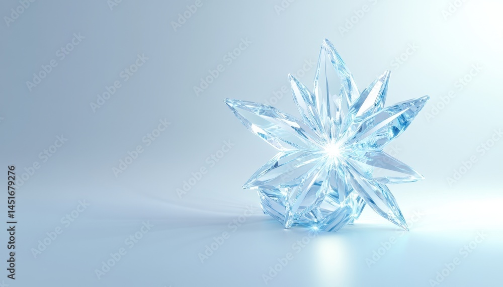 Aufkleber abstract crystalline ice formation with geometric shapes on a light blue background with soft lighti