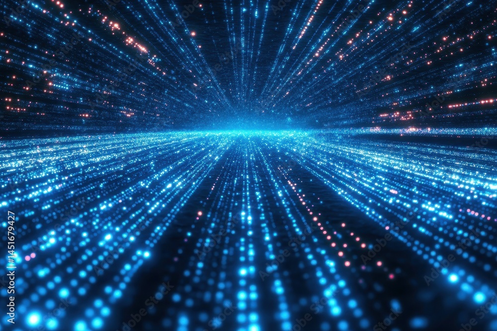 Fototapete Abstract Digital Background with Blue Glowing Dots Data Streams and Technological Network Connection in a Futuristic Motion Space
