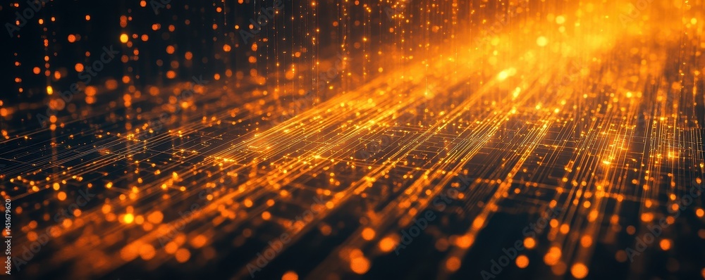Leinwandbilder Abstract Glowing Orange Light Streaks and Particle Burst on Dark Backdrop Representing High Speed Data Transfer and Futuristic Technology