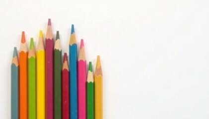 Group of assorted colorful pencils on white backdrop, stock, various, design