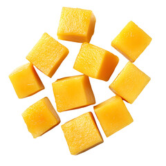 Golden Mango Cubes Falling Delicious Tropical Treat