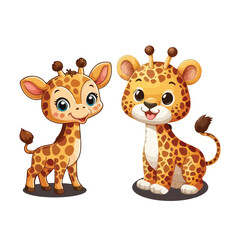 Cute cartoon giraffe with long neck and big eyes