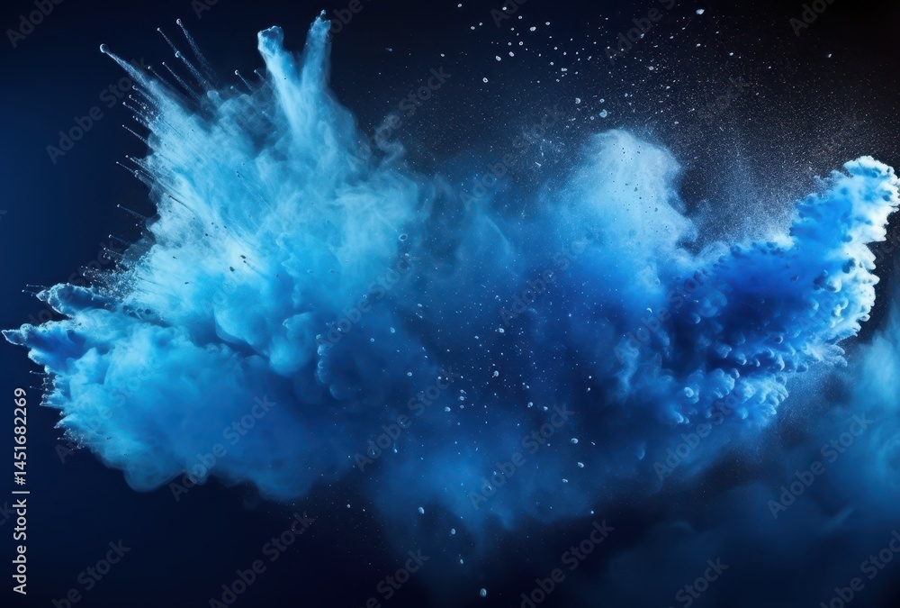 Aufkleber dramatic blue powder explosion with floating particles against a dark background for abstract design