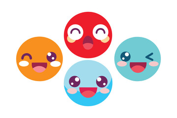 Kawaii style funny Japanese emotion faces vector illustration on white background