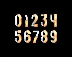 Golden glossy numbers, 3D gold shiny numerals set made in steel style, vector illustration 10EPS