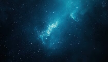 Fototapeta premium Cosmic nebula in deep space. Vast expanse of dark blue, with swirling, luminous clouds of light blue gas and dust, scattered with distant stars